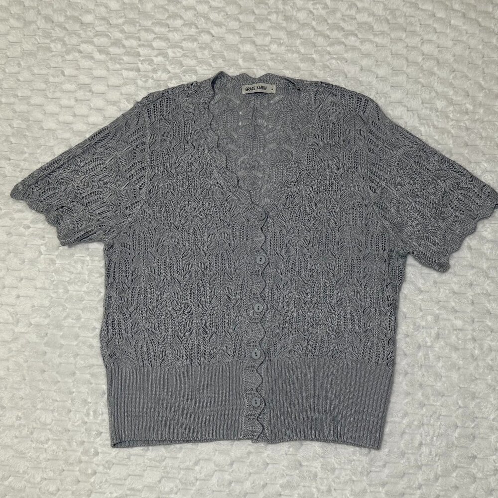 Grace Karin Women’s Short Sleeves Knit Cardigan Sweater - Gray - L